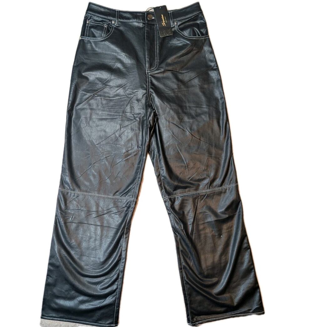 Shinestar Faux Leather Cropped Pants High Rise Black Moto Straight Leg M